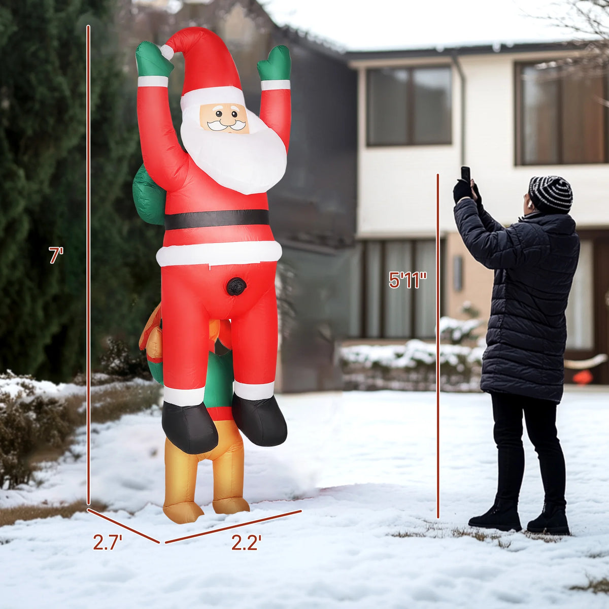 Outsunny 7FT Hanging Christmas Inflatable Santa with Dog, Christmas Blow Up Decoration with Built-in LED Lights for Garden, Indoor Outdoor Home Decor