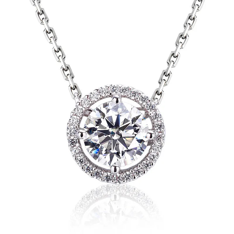 925 Sterling Silver Moissanite Pendant Necklace Round Cut Clavicle Chain