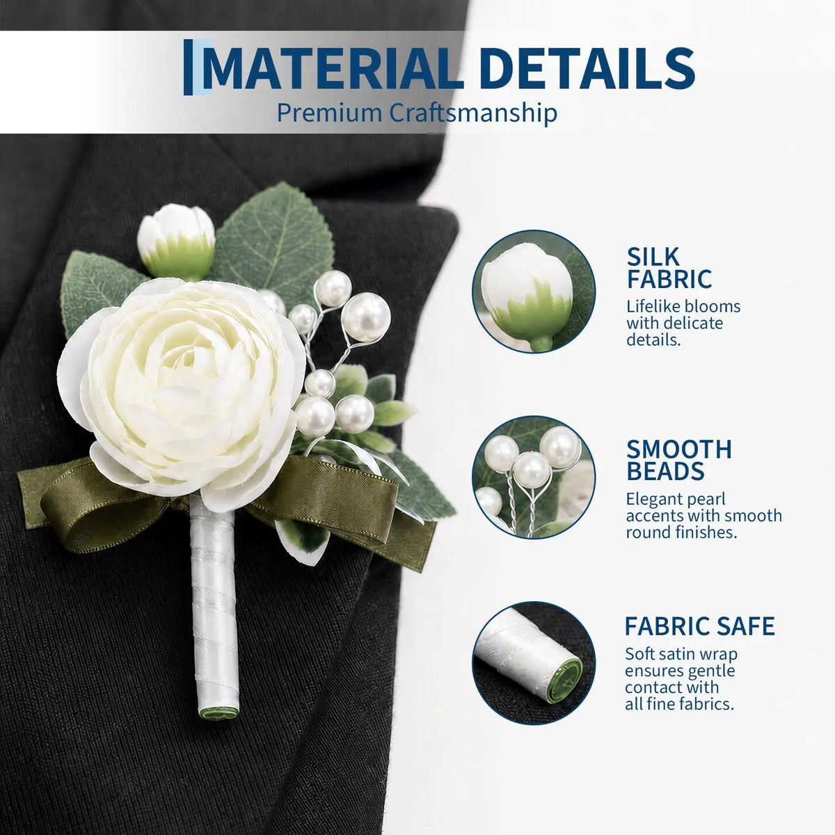 HiMISS Silk Peony Boutonniere Set With Pearl Corsage Lapel Pins