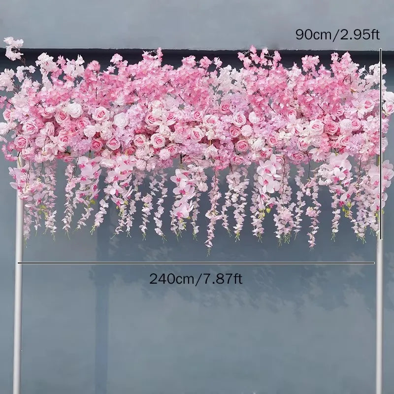 Angela Flower A7568 Luxury White Rose Cherry Blossom Hanging Wisteria Flower Row Wedding Backdrop Floral Arrangement Decor Banquet Party Props