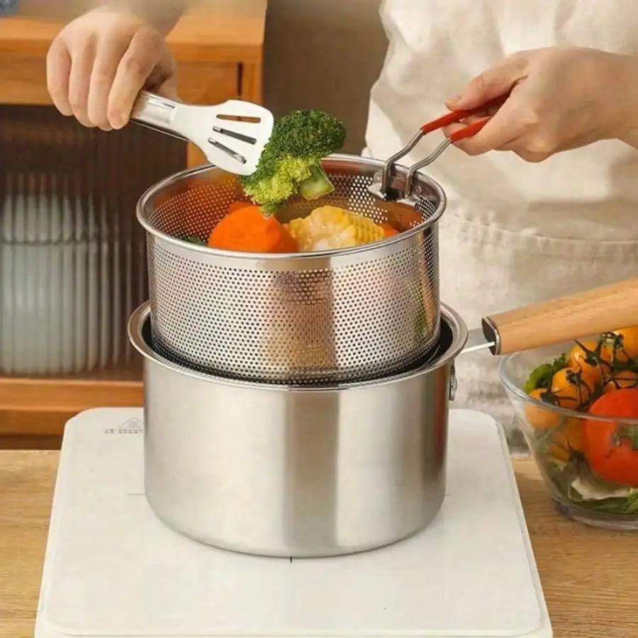 Stainless Steel Deep Frying Pot Mini Small Frying Pan With Lid And Frying Basket Multifunctional Household Kitchen Cookware Baby Food Milk Pot Portable Deep Fryer Pot For Home Cooking sh260321141627432457714