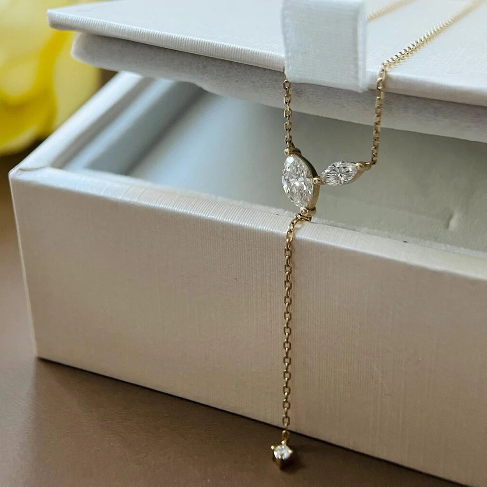 KUTPF Certified Marquise Moissanite Sterling Silver Lariat Pendant Necklace