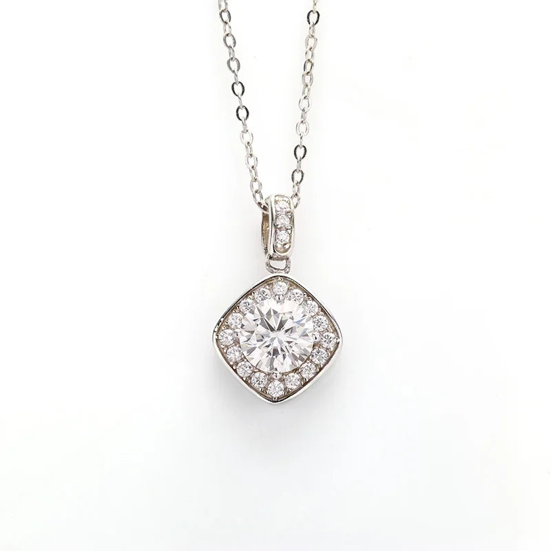 925 Sterling Silver Moissanite Pendant Necklace Round Cut Clavicle Chain