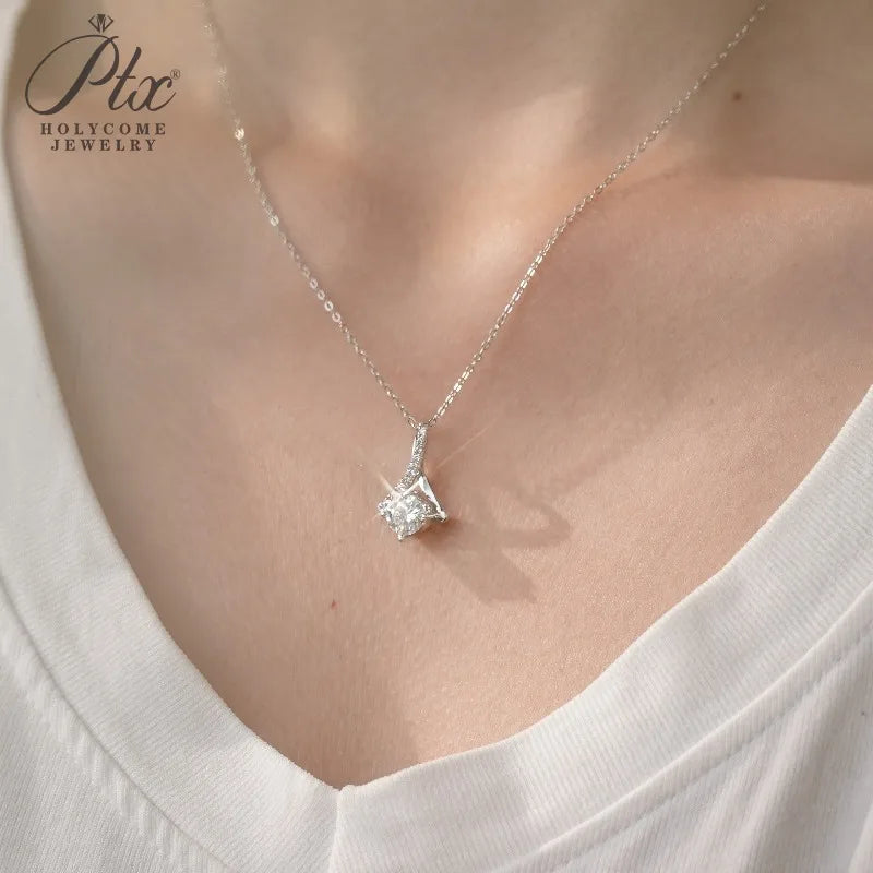 925 Sterling Silver Moissanite Pendant Necklace Round Cut Clavicle Chain