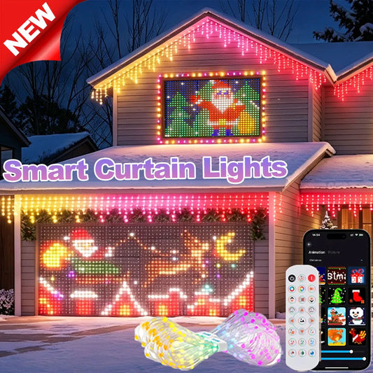 Christmas Halloween RGBIC Curtain Lights APP Control DIY Text,Smart 400 LED String Light Indoor Outdoor Decor IP65 Waterproof