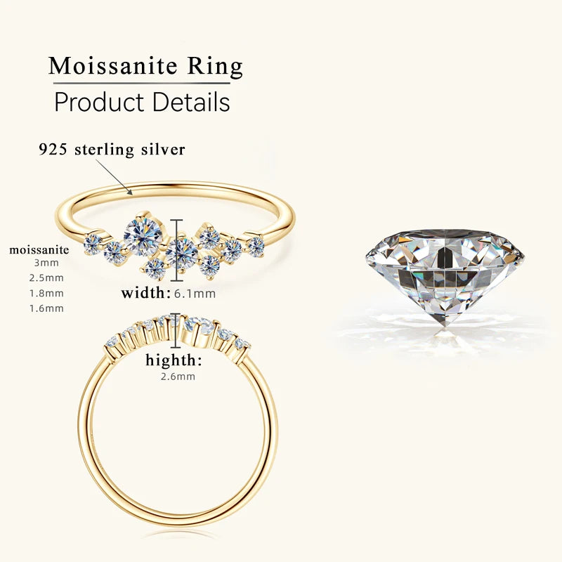 Lnngy Sterling Silver Cluster Pendant Necklace Moissanite Ring Set