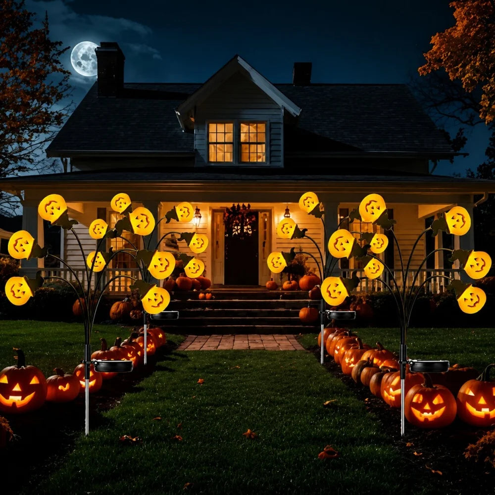 Halloween Solar Pumpkin Garden Lights Outdoor Waterproof Orange Ghost Lights Garden Yard Terrace Holiday Horror Decorations