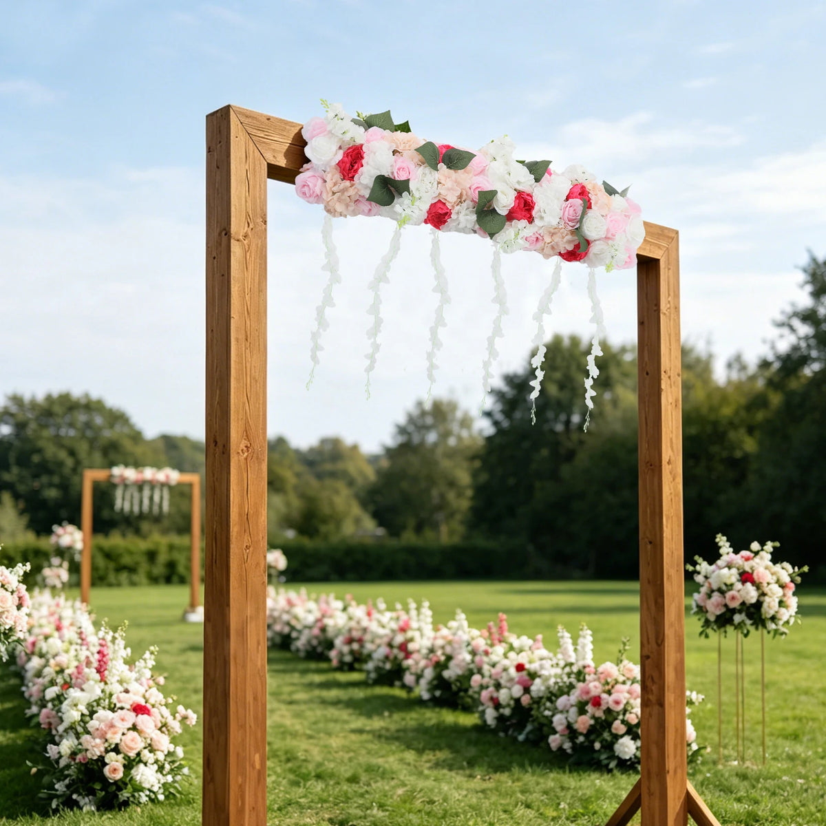 100cm Artificial Silk Flower Row Wall Decor, 3D Fake Flower Garland Hanging for Wedding Party Home Garden, No Watering Needed