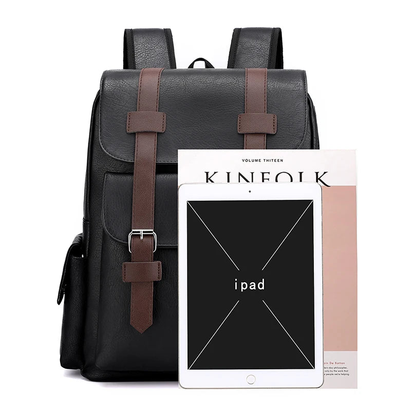 Stylish PU Leather Laptop Backpack With Multiple Pockets