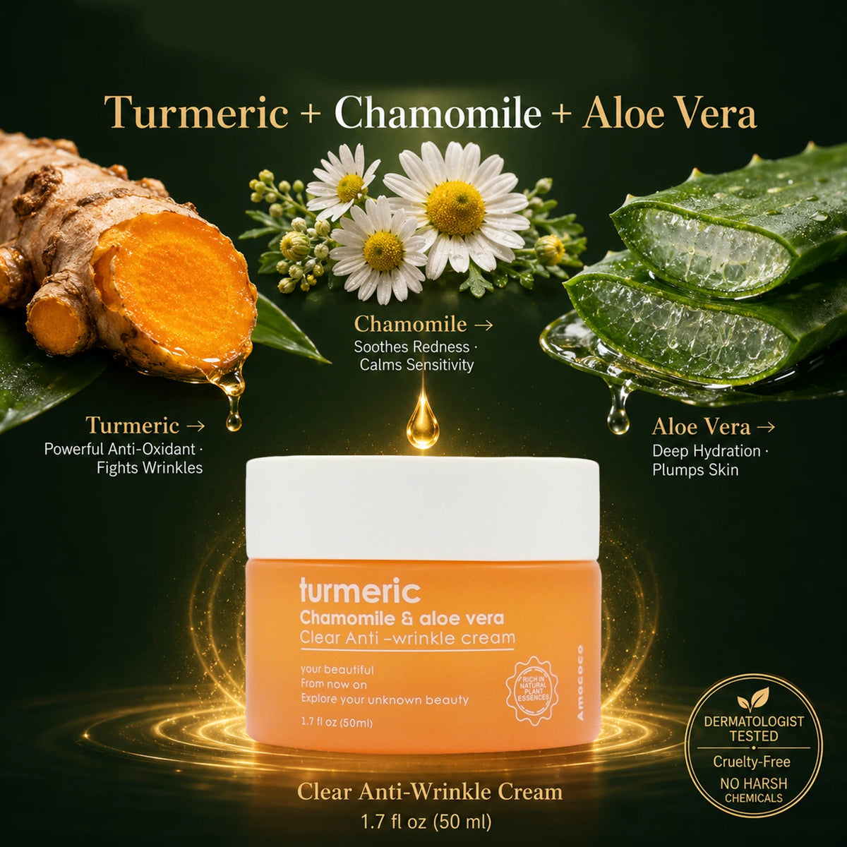Amococo Natural Turmeric Face Cream Anti Aging Moisturizer With Collagen