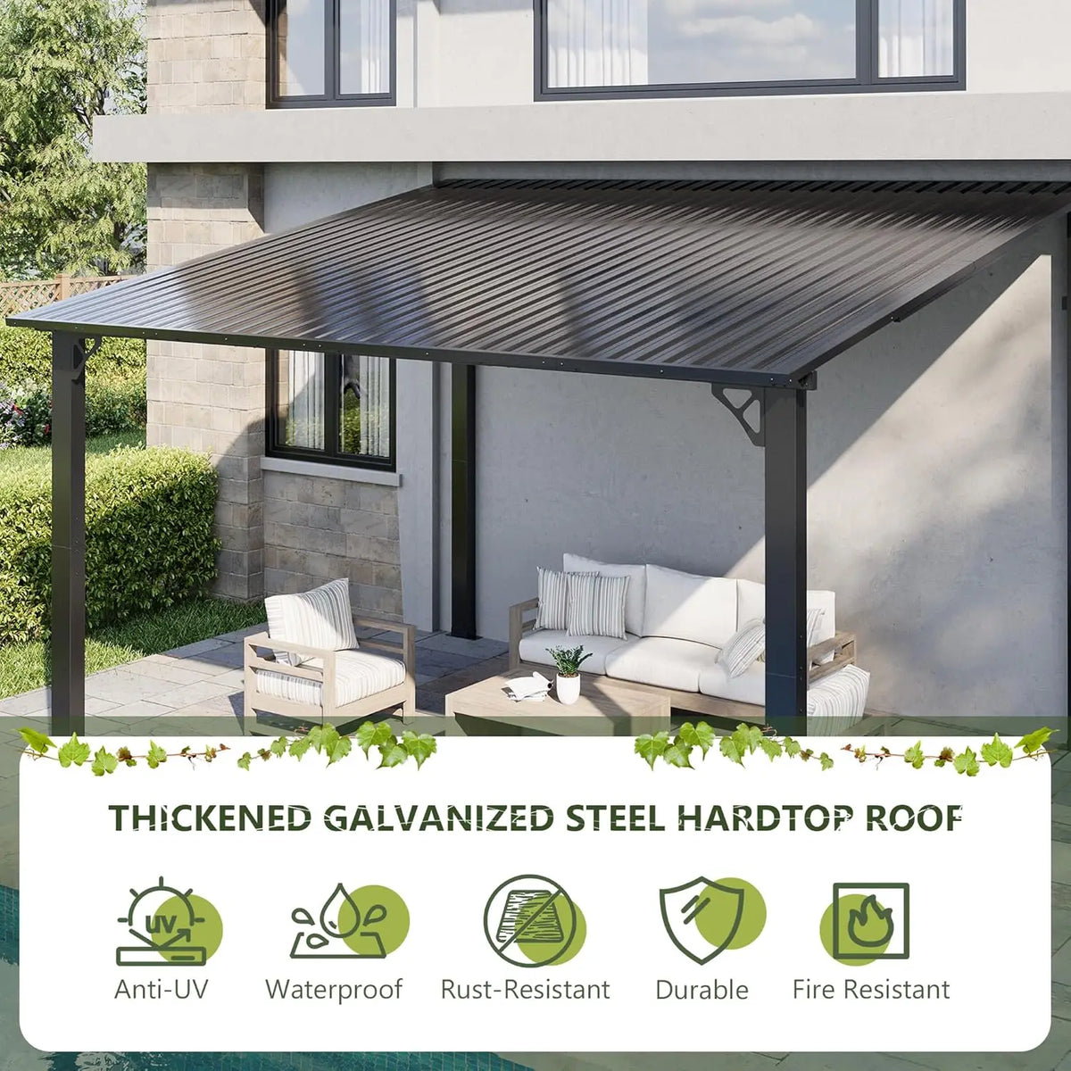 Hardtop Gazebo With Metal Roof Wall Mounted Backyard Canopy