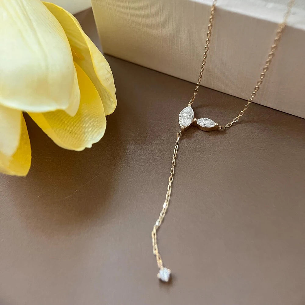 KUTPF Certified Marquise Moissanite Sterling Silver Lariat Pendant Necklace