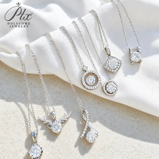 925 Sterling Silver Moissanite Pendant Necklace Round Cut Clavicle Chain