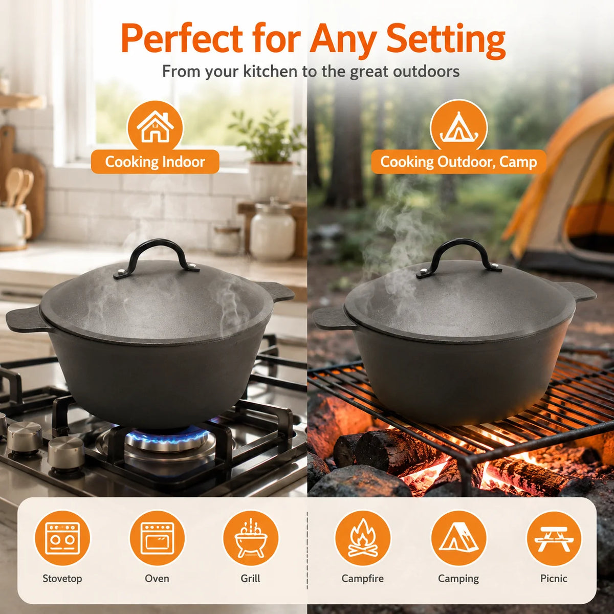 HANSMART 5.2Qt Lightweight Cast Iron Dutch Oven Honeycomb Base Non-Stick Cooking Pot With Lid Induction Safe Multipurpose Cookware For Home Camping Stew Soup Bread Baking