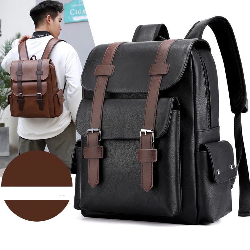 Stylish PU Leather Laptop Backpack With Multiple Pockets