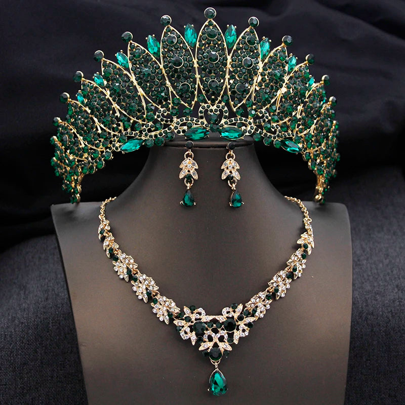 Cenmon Bridal Tiara Crown Necklace Earrings Jewelry Set For Women
