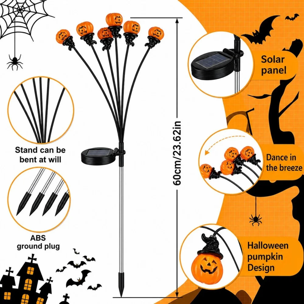 Halloween Solar Pumpkin Garden Lights Outdoor Waterproof Orange Ghost Lights Garden Yard Terrace Holiday Horror Decorations