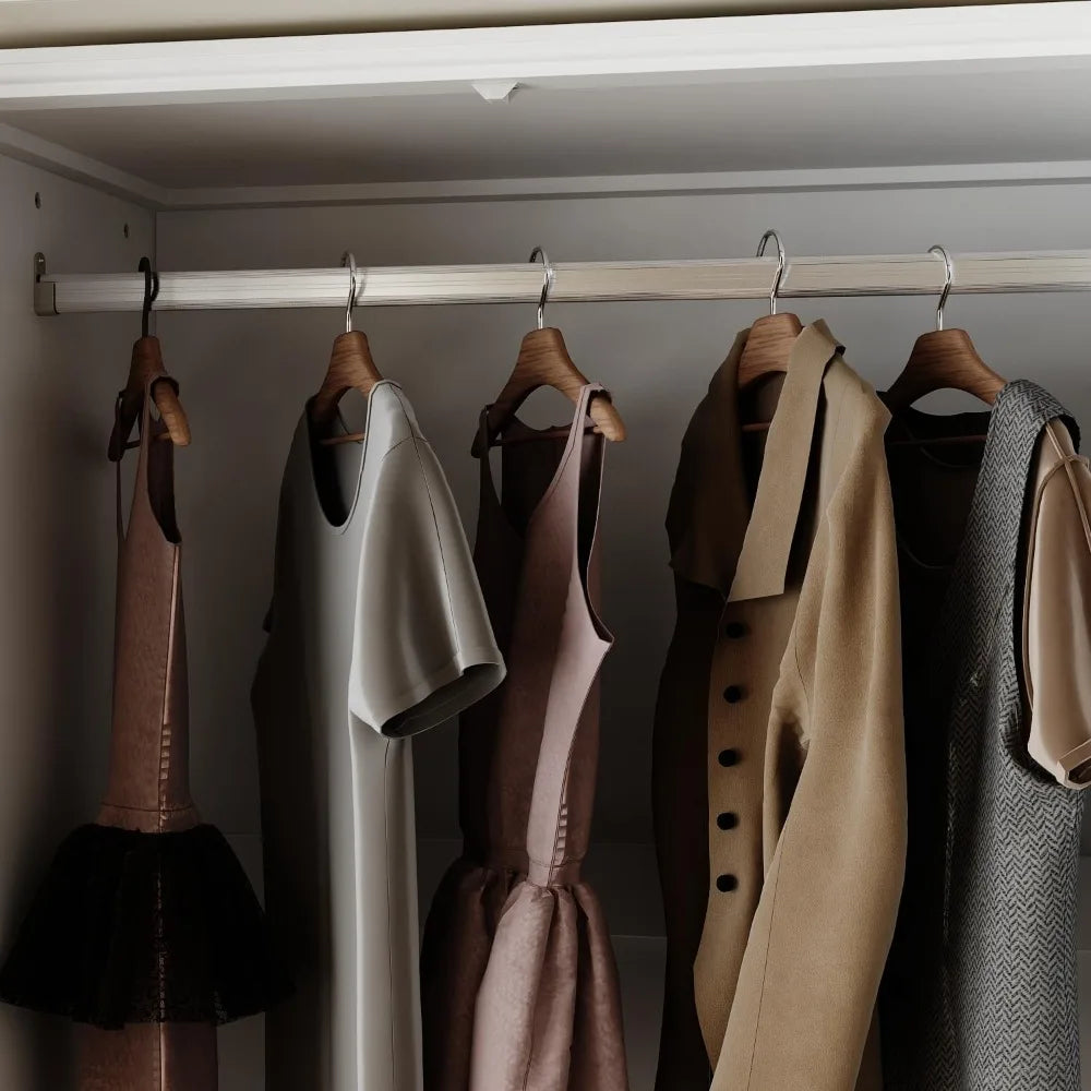 FUFU&GAGA Wardrobe Closet with Glass Doors, Modern White Bedroom Armoire with Gold Handles, Modern Clothes Storage Cabinet with