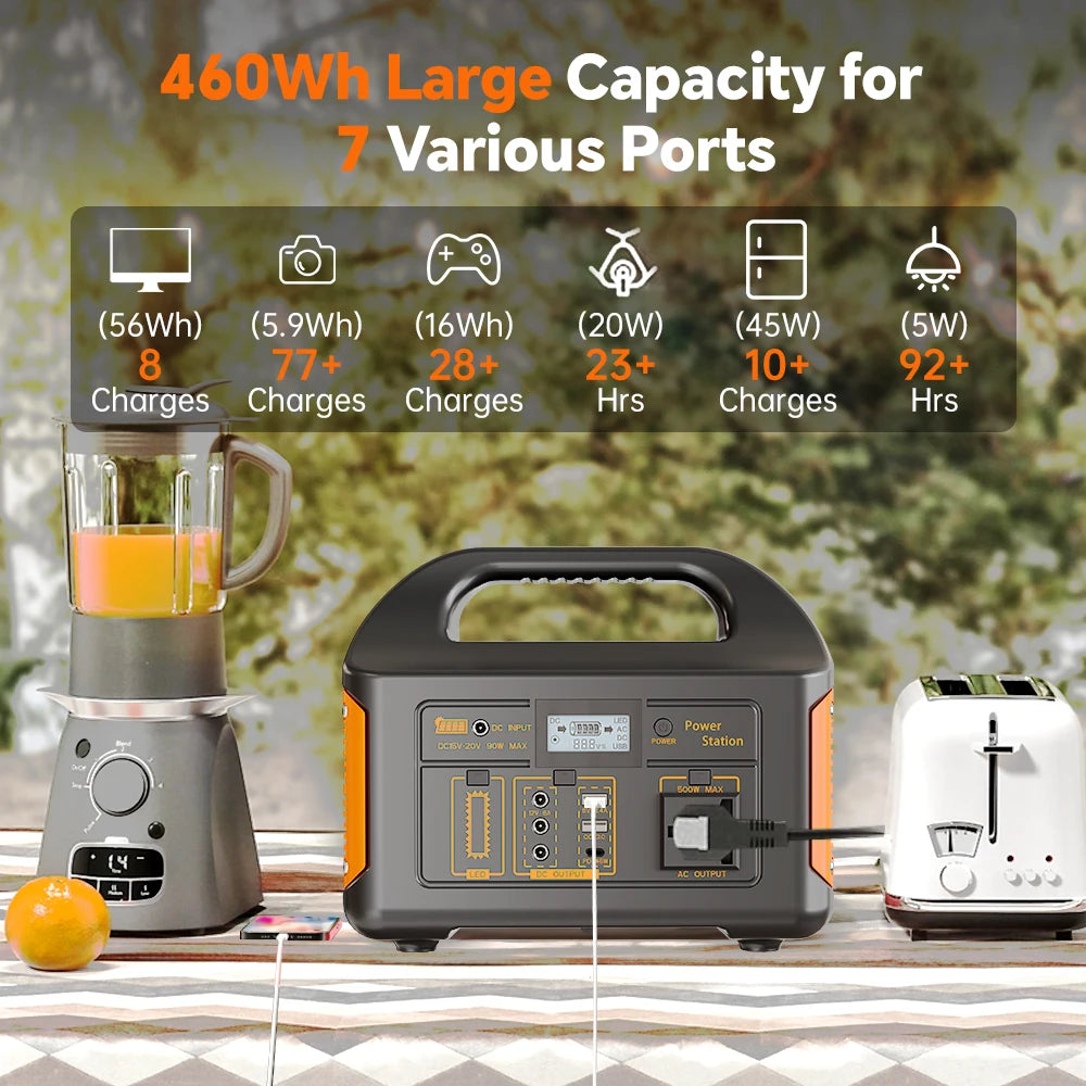 GaiaRay Portable Solar Power Station 500W 460Wh LiFePO4 Battery