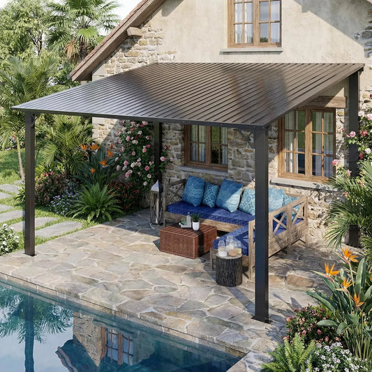 Hardtop Gazebo With Metal Roof Wall Mounted Backyard Canopy