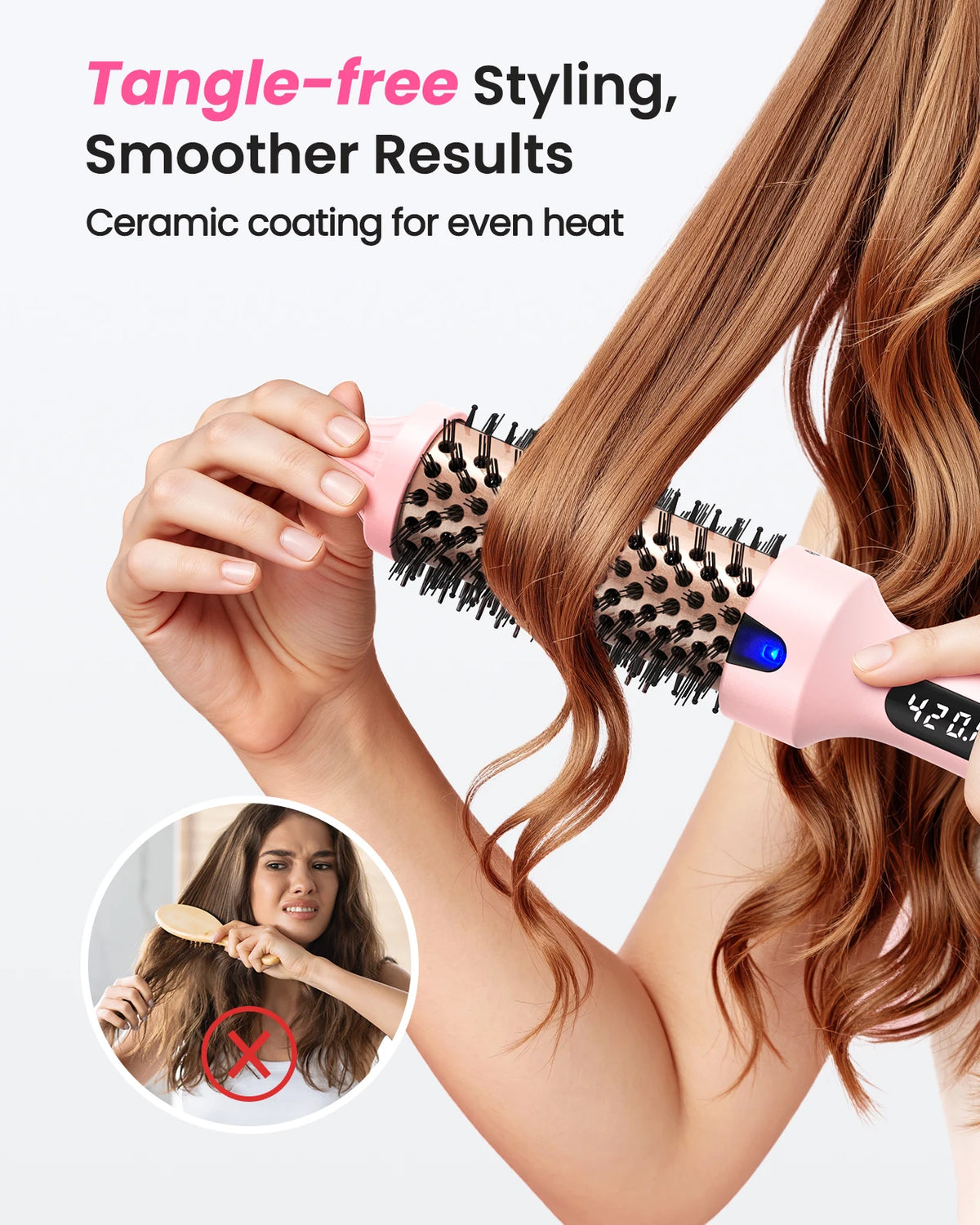 Bopal Heated Curling Iron Brush Anti Scald Hair Volumizing Styler