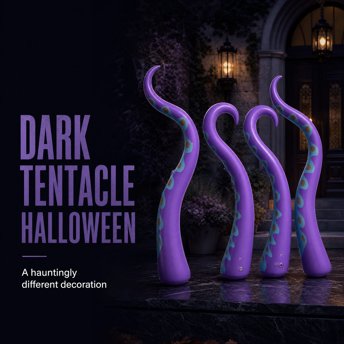 Halloween Purple Inflatable Octopus Tentacles, PVC Blow‑up Octopus Arms, Spooky Decor Props for Yard Window Haunted House Ocean Theme Party Supplies