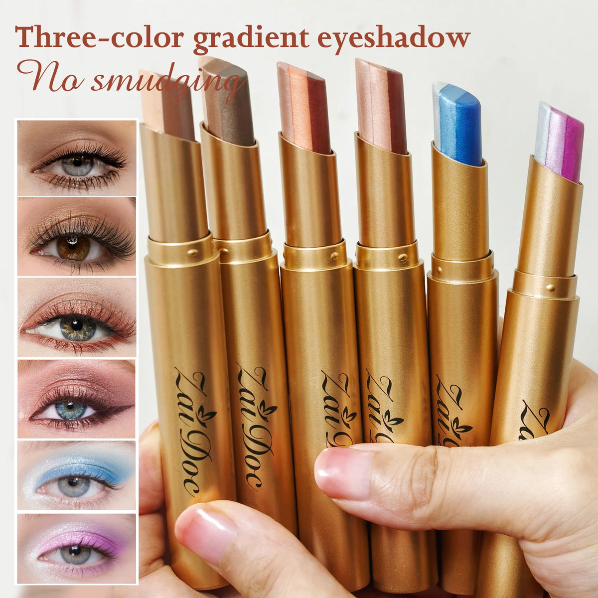 ZaiDoc 3 Color-in-1 Eyeshadow Stick Glitter Shimmer Natural Creamy Long Lasting Makeup 3.5g Each