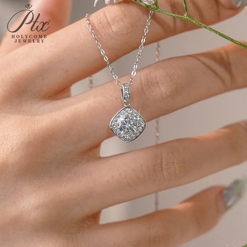 925 Sterling Silver Moissanite Pendant Necklace Round Cut Clavicle Chain