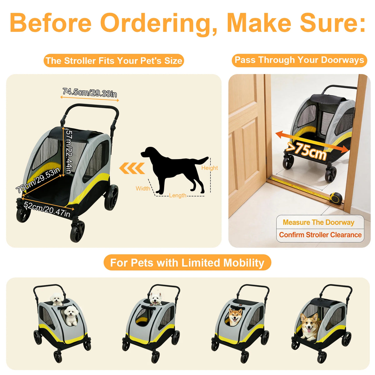 Foldable Four Wheel Dog Stroller With Shock Absorbing Pet Travel