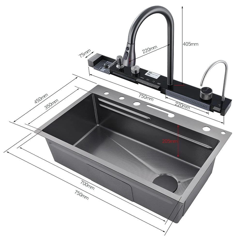Myqualife 304 Stainless Steel Kitchen Sink With Integrated Digital Faucet