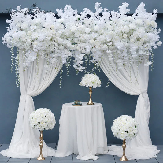 Angela Flower A7568 Luxury White Rose Cherry Blossom Hanging Wisteria Flower Row Wedding Backdrop Floral Arrangement Decor Banquet Party Props