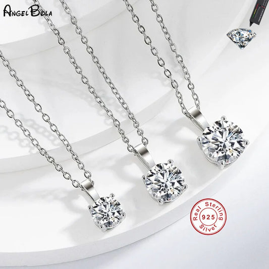 Angel Bola Sterling Silver Moissanite Pendant Necklace For Women
