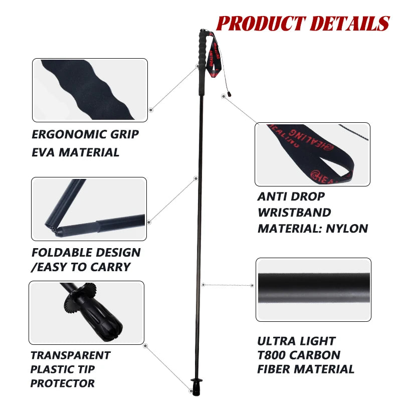 OKHEALING Carbon Fiber Foldable Trekking Poles Lightweight Anti Shock