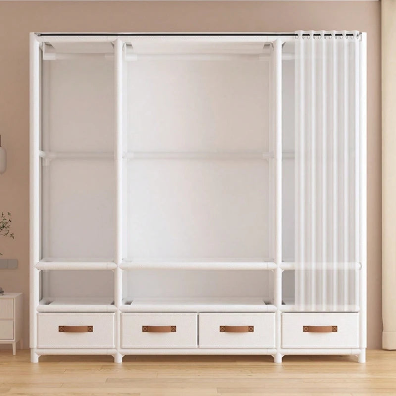57"in Portable Wardrobe Closet with 4 Drawers, 3 Hanging Rods & 6 Shelves, Large Capacity Freestanding Clothes Storage Organizer for Hanging & Folding, White