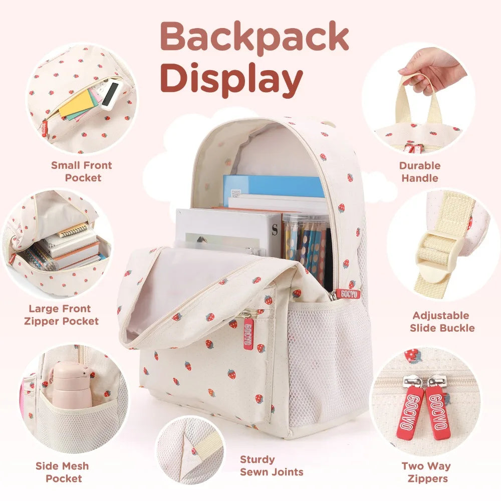 Girls Nylon 3 Pc Backpack Lunch Box Pencil Case School