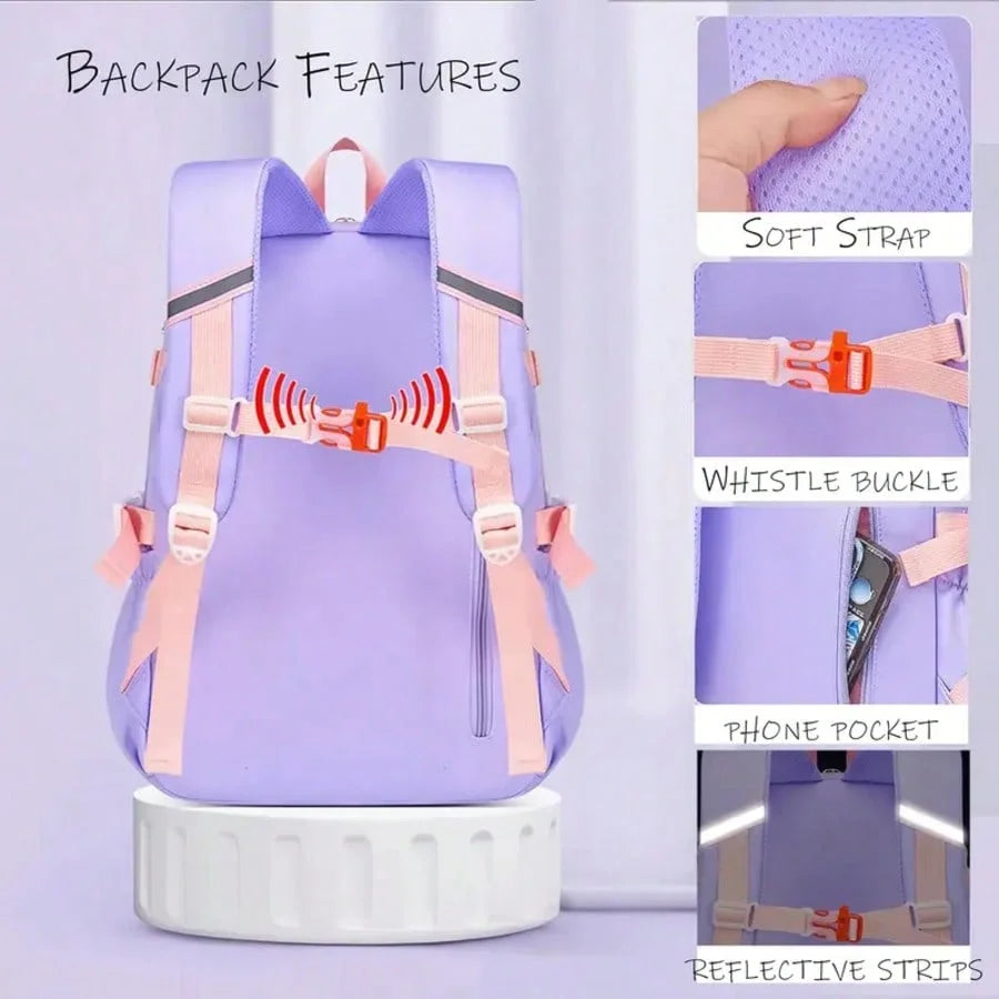 Lightweight Polyester Schoolbag With Multiple Pockets And Reflective Strips