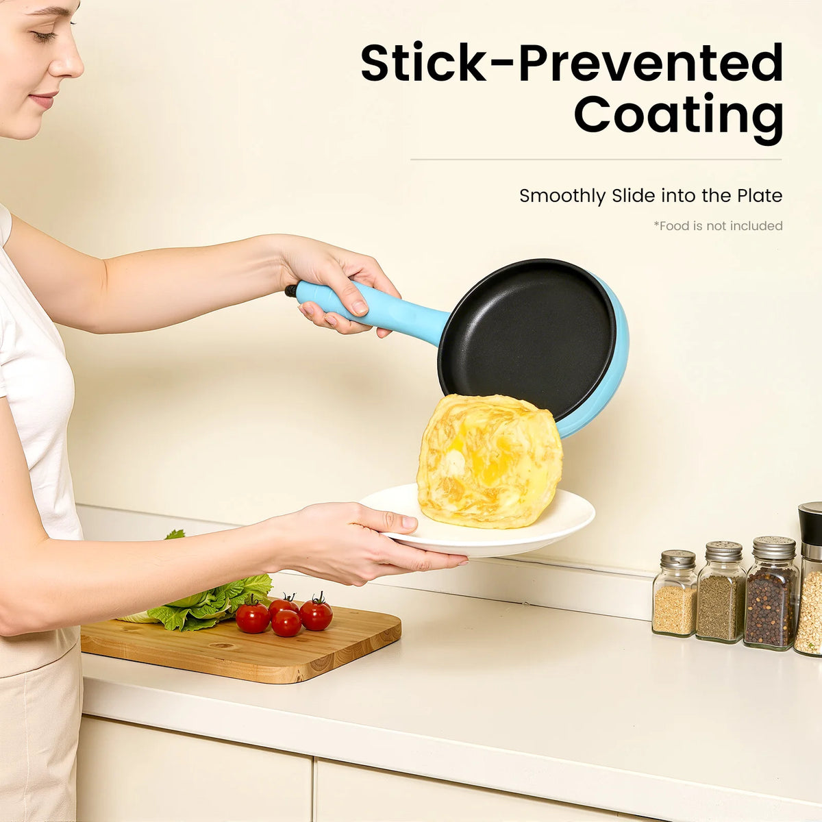 110V 450W Mini Non Stick Electric Skillet 15cm Blue Portable Cooking Pan For Egg Bacon Dumpling Making
