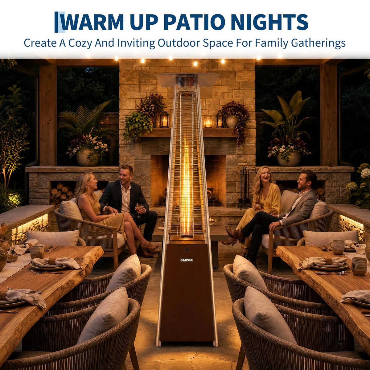HiMISS Outdoor Propane Patio Heater Featuring Visible Flame and Wheels