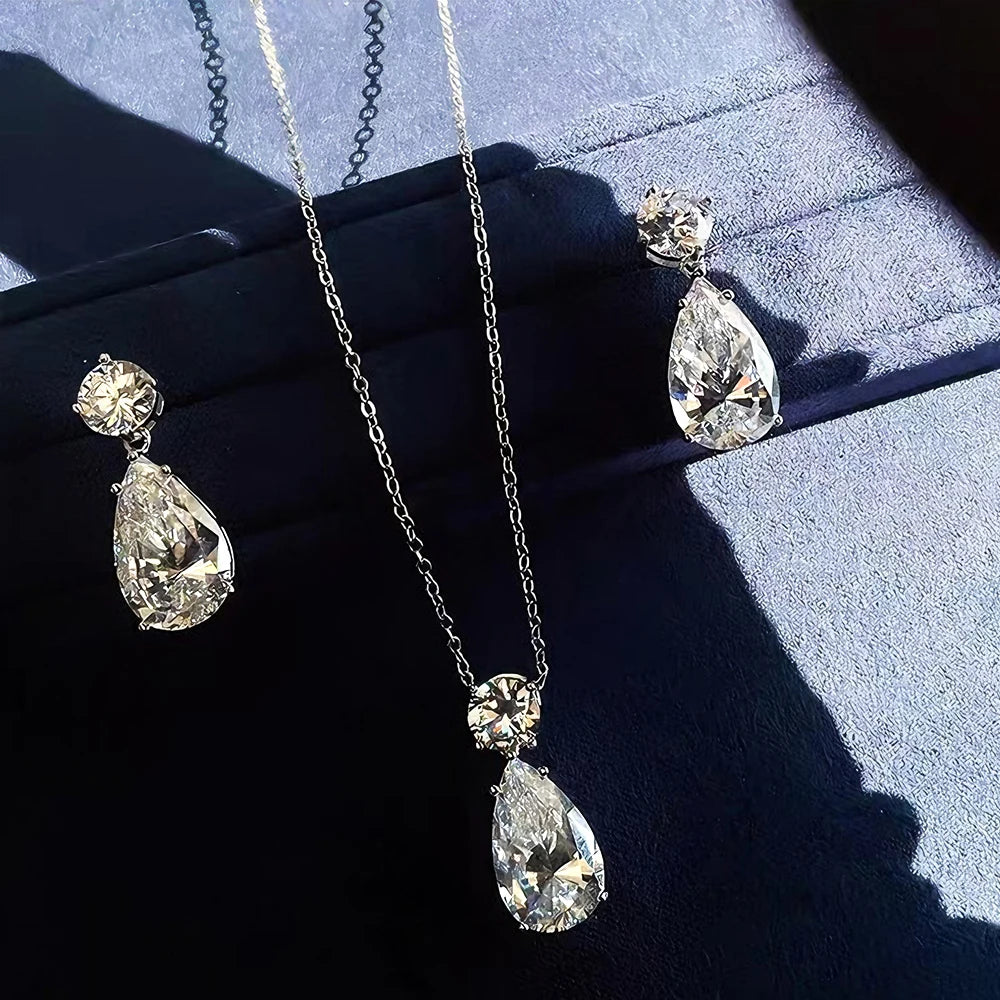 Bxiny S925 Silver Moissanite Waterdrop Necklace And Earrings Set For Women
