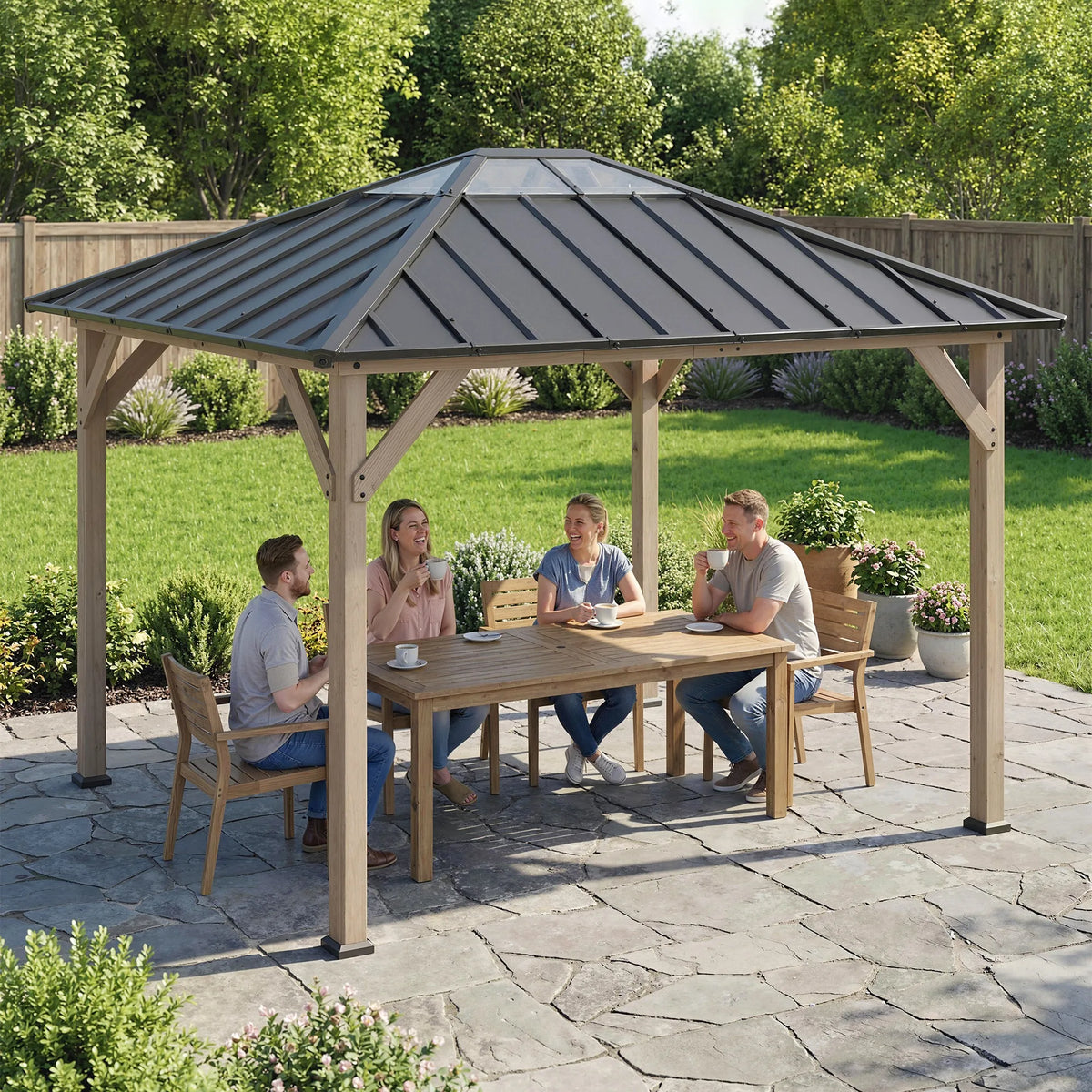 Outsunny 10'X12' Hardtop Gazebo with Steel Roof, Upf50+ Permanent Pavilion