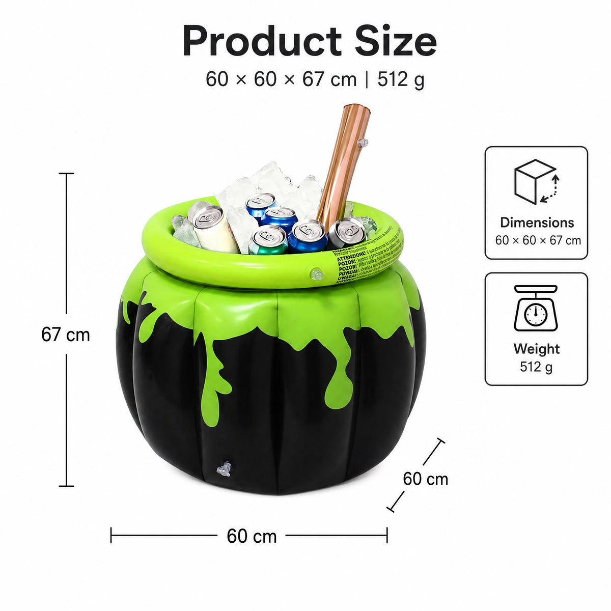 Halloween Inflatable Witch Cauldron Ice Bucket, PVC Large‑Capacity Drink Cooler, Foldable Beverage Tub for Halloween Party Bar Haunted House Decor Supplies
