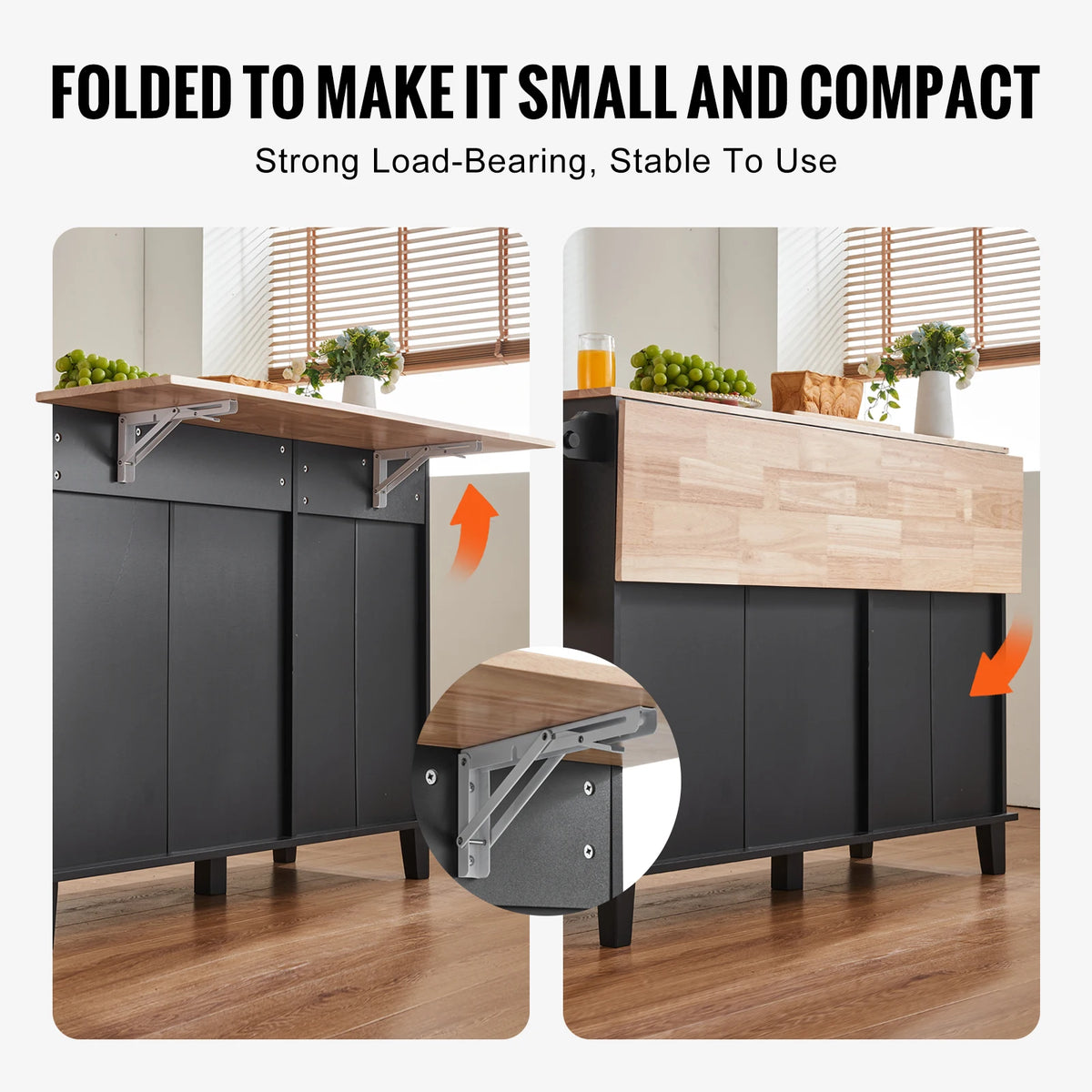 SucceBuy Kitchen Island Cart Breakfast Bar with Trash Cabinet Tilt Out Storage Farmhouse Dining Living Room Table with Drop Leaf