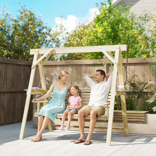 Outsunny Three Seat Porch Swing With Stand And Side Tables