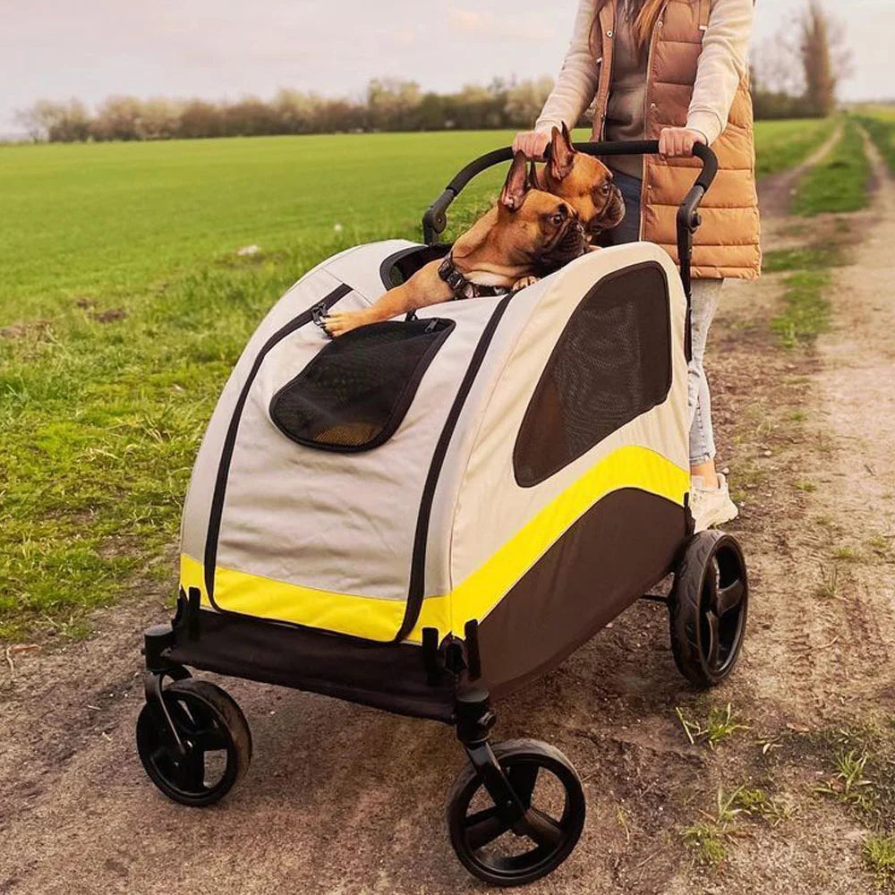Foldable Four Wheel Dog Stroller With Shock Absorbing Pet Travel