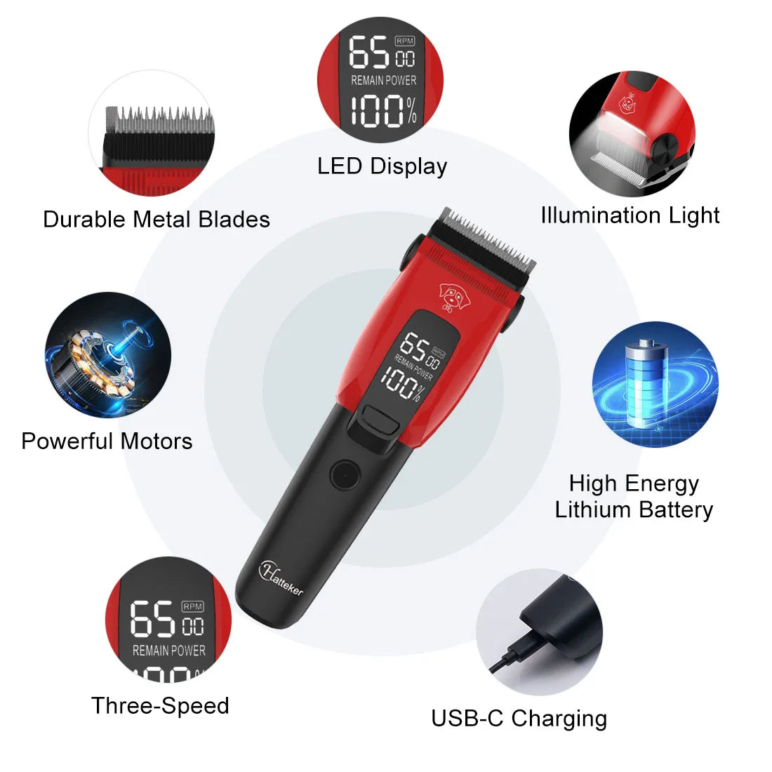 Hatteker Electric Pet Hair Clipper With Adjustable Stainless Steel Blades
