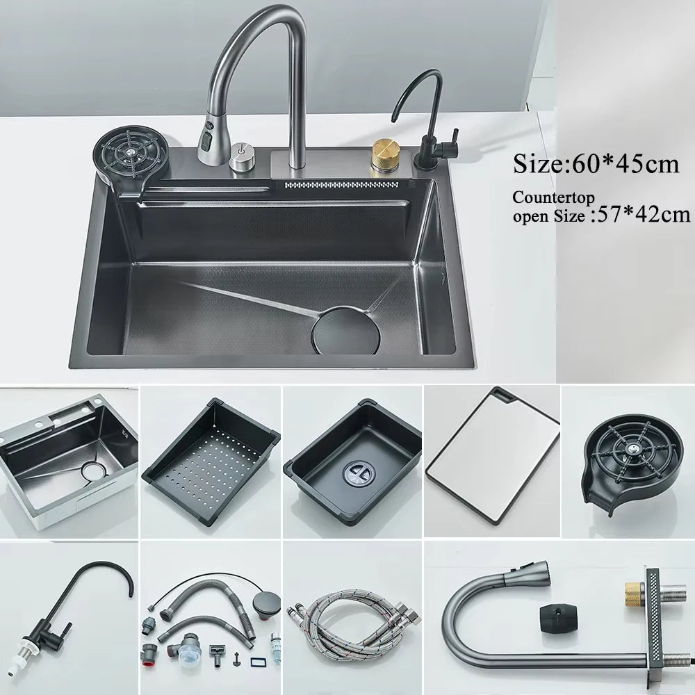 Myqualife 304 Stainless Steel Kitchen Sink With Integrated Digital Faucet