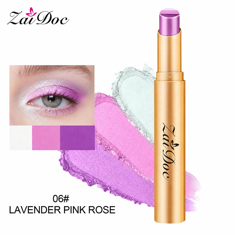 ZaiDoc 3 Color-in-1 Eyeshadow Stick Glitter Shimmer Natural Creamy Long Lasting Makeup 3.5g Each