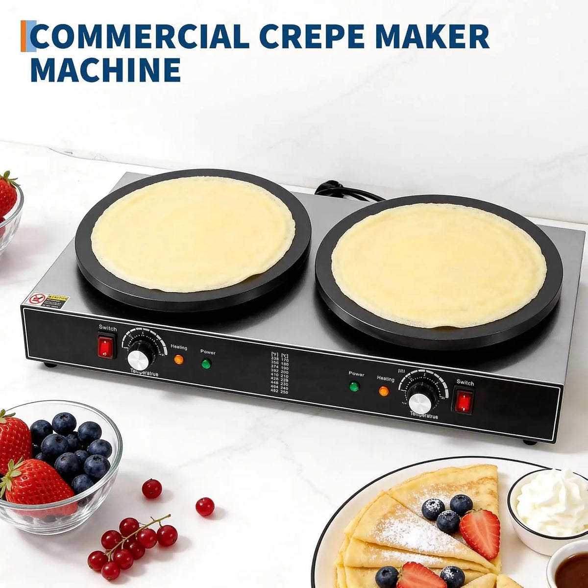 TWISTER.CK 3400W Electric Crepe Griddle – 110V Commercial Double Plate Maker with Temp Control, Non-Stick Surface for Home & Professional Kitchens