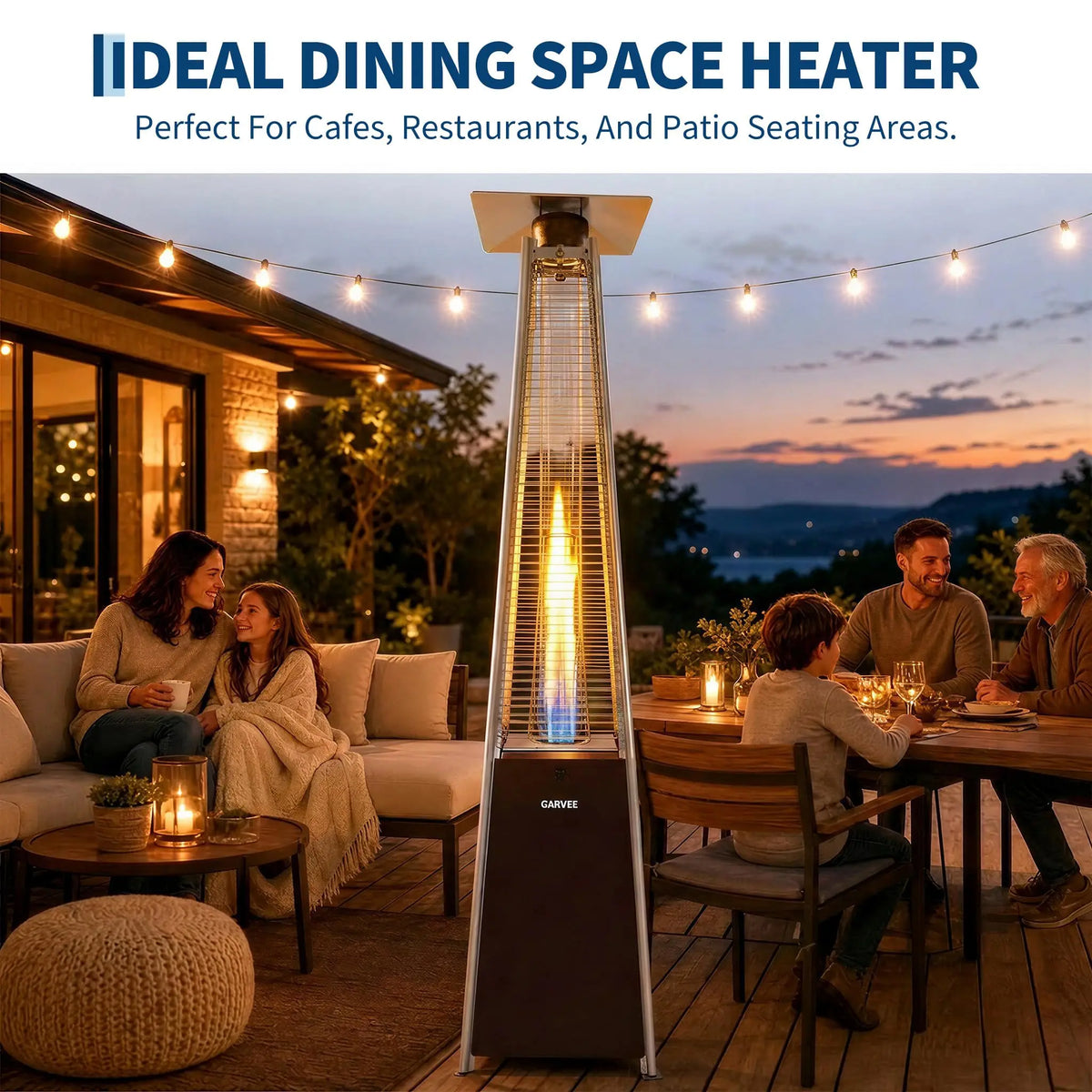 HiMISS Outdoor Propane Patio Heater Featuring Visible Flame and Wheels
