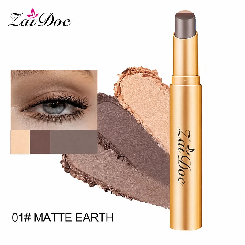 ZaiDoc 3 Color-in-1 Eyeshadow Stick Glitter Shimmer Natural Creamy Long Lasting Makeup 3.5g Each